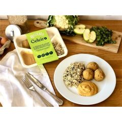 Almôndegas De Legumes Com Arroz De Coentros E Puré De Abóbora E Maçã