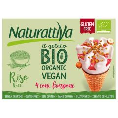 Gelado Vegetal Em Cone Bio, Arroz, Sabor A Baunilha E Com Framboesa